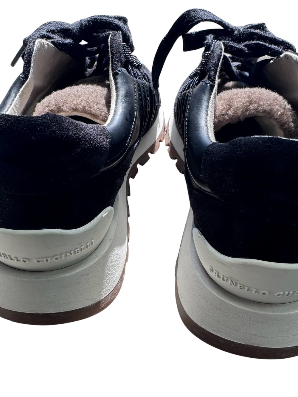 Brunello Cucinelli Black Suede Leather Platform Sneakers - Picture 2 of 6